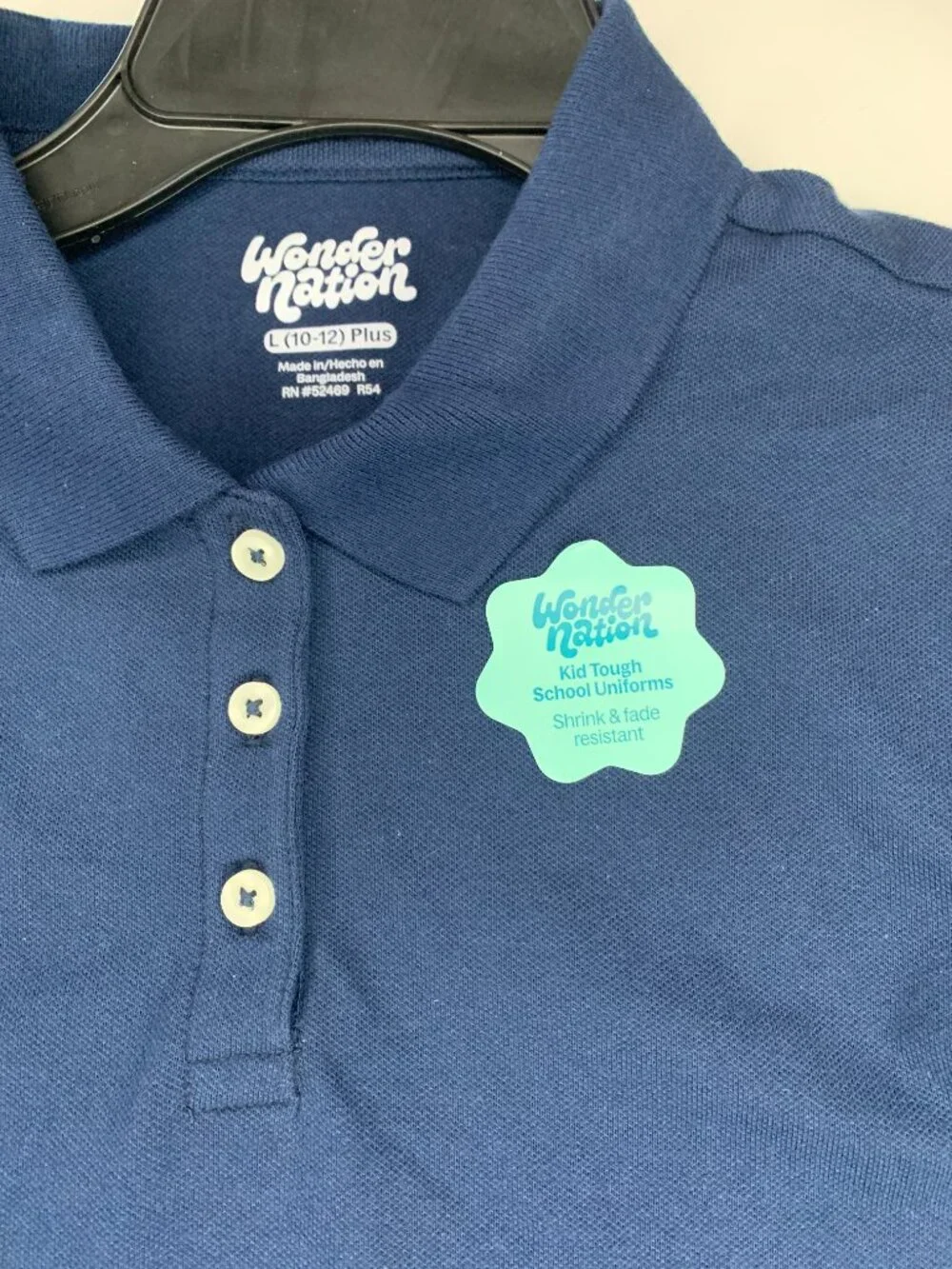 New Wonder Nation Girls School Uniform Polo Shirt, Blue Cove, Large (10-12) Plus